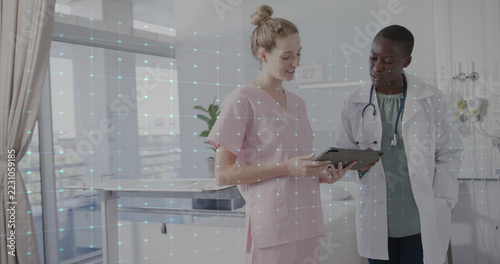 Image of data processing over diverse doctors in hospital