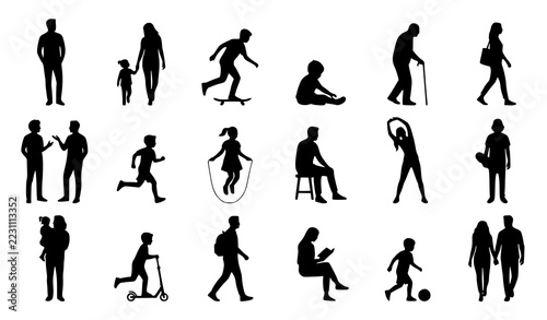 Family and Community People Silhouette Collection with Children Adults and Leisure Activities