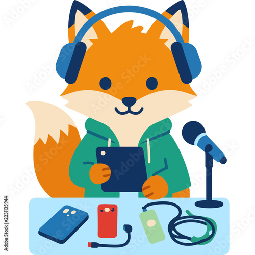 Cute Cartoon Fox Animal Podcaster Social Media Influencer