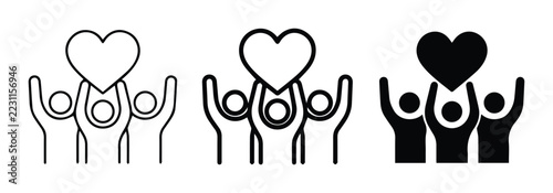 People holding heart symbol set, love and community icons for app and web