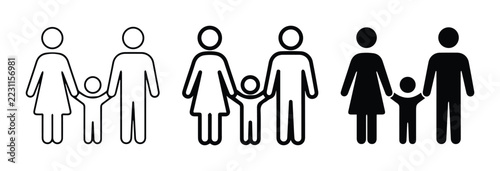 Family icons set with parents and child for use in logos and signage