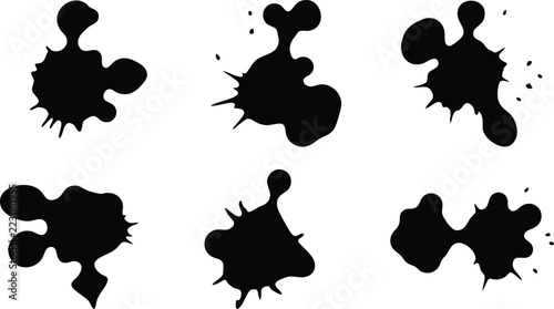 Black ink splatters and paint drops set isolated on a white background