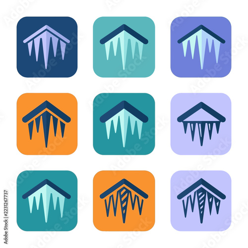 Collection of Icicle Icons Representing Winter Weather Conditions.