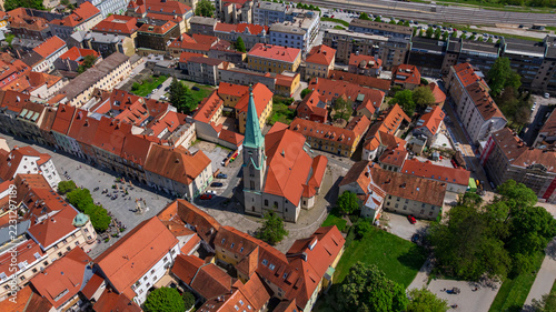 Obraz na plátně Celje City Downtown Aerial View Red Roofs Streets Slovenia