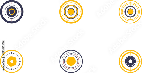 Flat Design Target Icons with Concentric Rings and Reticles