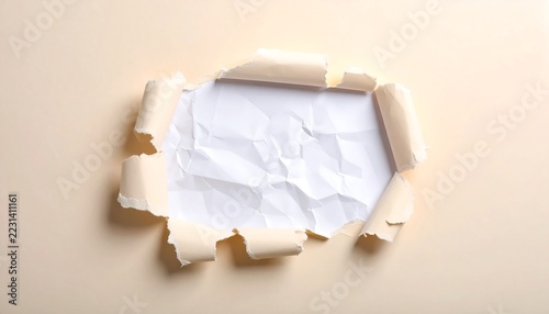 Ripped Edge Paper Sheet with Rough Torn Borders and a Minimalist Texture on a Light Cream Background