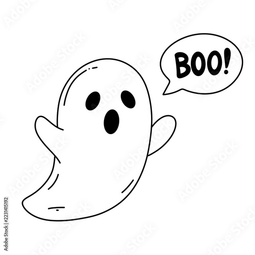 Obraz na plátně Cute Halloween ghost saying boo vector illustration