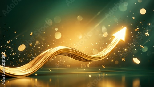 Golden Ribbon with Rising Arrow – Abstract Financial Growth Background.