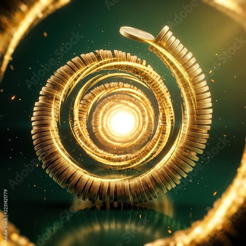 Spiral Staircase of Gold Coins – Rising Wealth and Financial Progress.