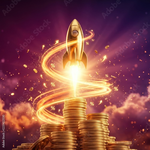 Golden Coin Rocket Launch – Rapid Investment Growth Concept.