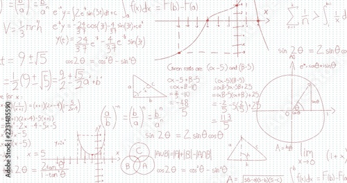 Displaying handwritten math notes on graph paper, showing unit circle, Venn diagram, integrals