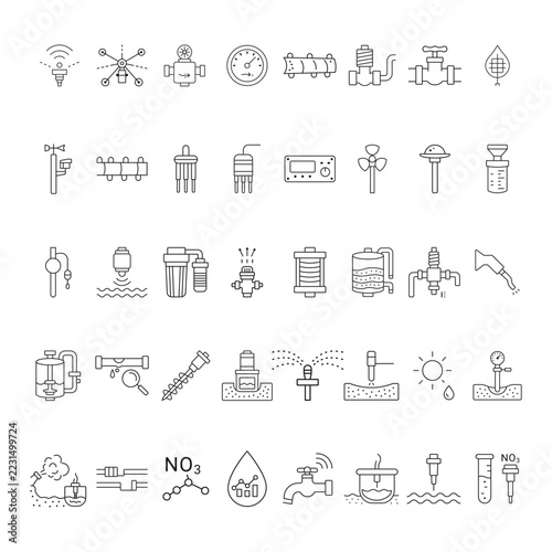 Smart Greenhouse and Hydroponics System Icon Set - 40 Outline Icons for Irrigation, Nutrient Monitoring and Climate Control