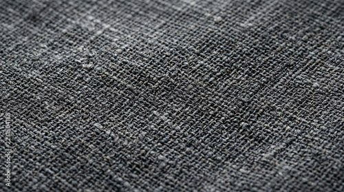 Macro Close Up Of Dark Grey Woven Textile Fabric Texture