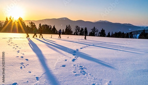 group of people walking on snow 