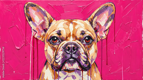 Colorful palette knife painting of a french bulldog