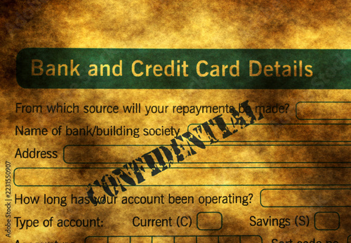 Confidential Bank and Credit Card Details Form with Security Warning Overlay