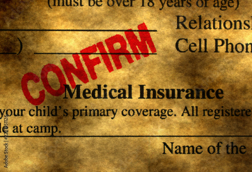 Confirmed Medical Insurance Form with Grunge Background Texture