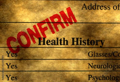 Confirmed Health History Form On Vintage Grunge Texture Background