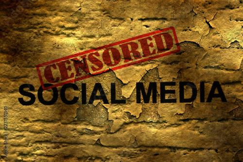Censored Social Media Concept with Red Stamp on Textured Background