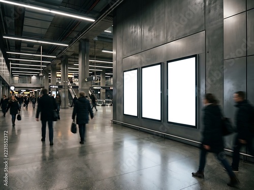 People walking inside modern underground transit station corridor