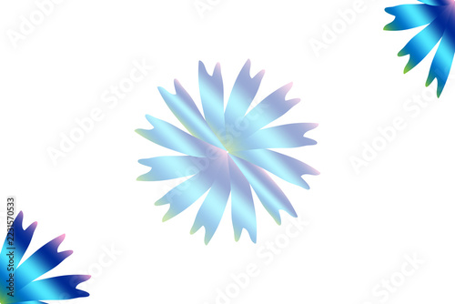 Modern abstract vector illustration featuring a blue holographic gradient flower with corner petals and copy space on a white backdrop.