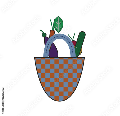 Professional Modern Shopping Bag Vector Icon With Fresh Vegetables