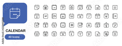 Professional Modern More Options Calendar Line Icons Set For Settings