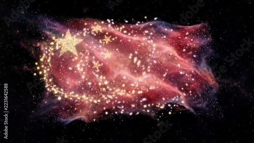 a Chinese flag in the background, with galaxy dots forming the Chinese flag, 