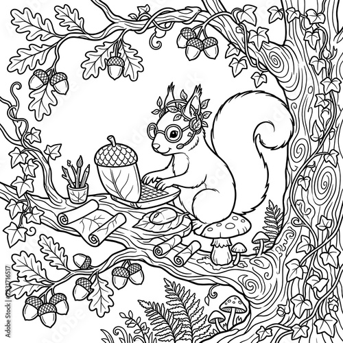 Squirrel with laptop coloring page