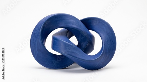 Abstract blue ceramic knot sculpture, minimalist home decor accent object, modern art statue on white background