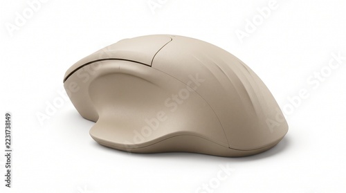 Vintage computer mouse isolated on white background, retro ergonomic beige hardware equipment, old PC peripheral device for retro computing