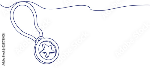 Fotografie Continuous line art illustration of a medal icon with a star, a concept for awar