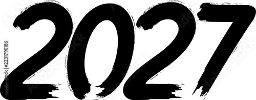 Black Hand-drawn Grunge Brushstroke 2027 New Year Typography Illustration