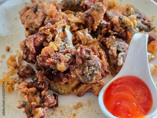 Crispy Deep Fried Frog with Fried Garlic and Sweet Chili Dipping Sauce, Thai Exotic Food