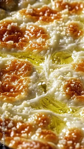 Melted cheese with golden brown crust and gooey texture shown in a closeup appetizing macro shot