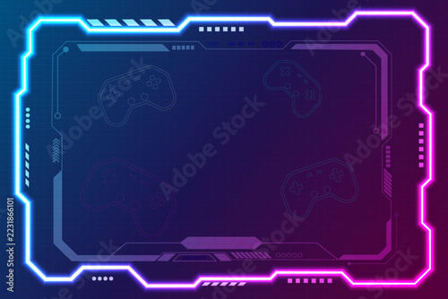 Retro 8-bit pixel art arcade screen featuring blue HUD grid interface, press start button. Perfect for gaming UI and nostalgic retro game assets.