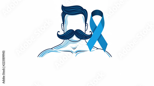 Illustration Movember avec moustache bleue et ruban symbolisant la santé masculine