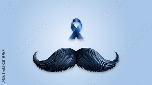 Illustration Movember avec moustache noire et ruban bleu pour la santé masculine
