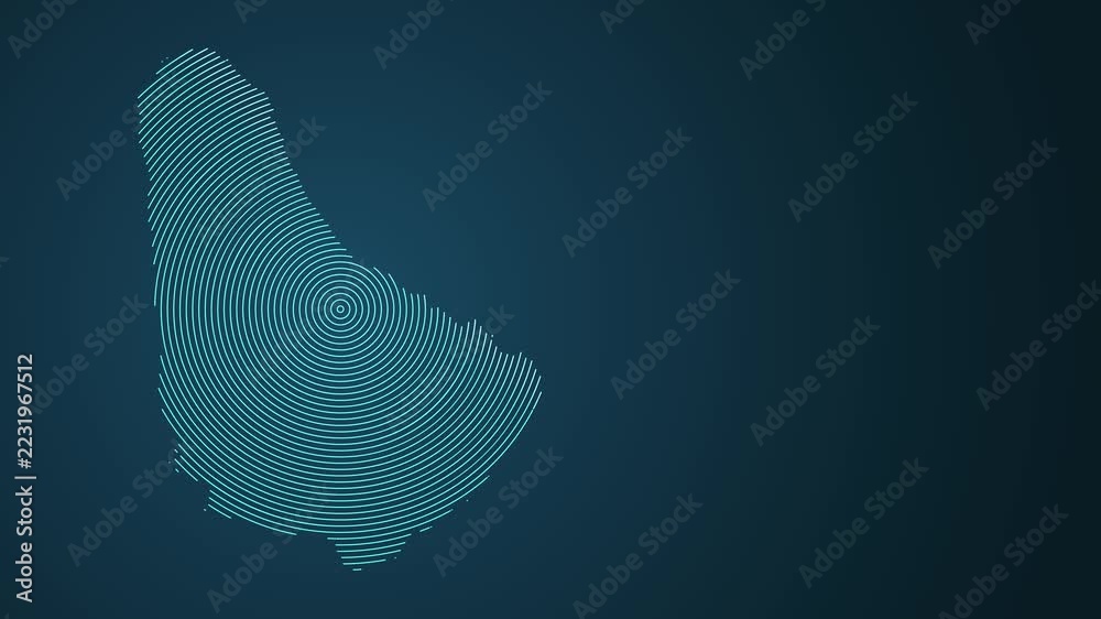 Animated fingerprint pattern revealing Barbados map with concentric ...