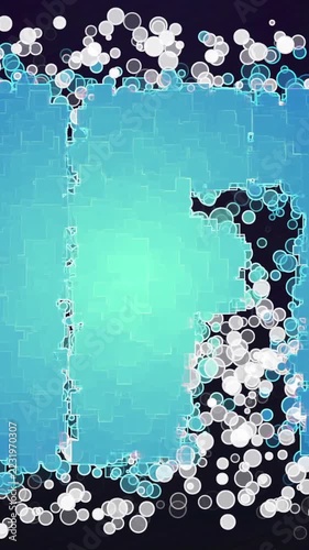 Vertical video: Edge dots starting turquoise block forming tiles, dispersing and showing change