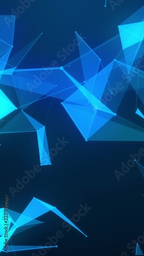 Vertical video: Polygon cluster drifting rotating pane entering causing glow to show network change
