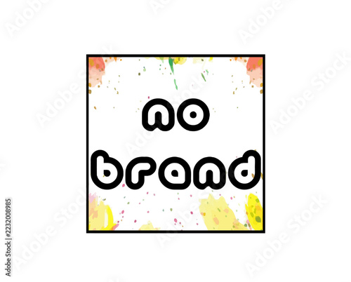 No brand text with colorful watercolor splashes on a white square frame background