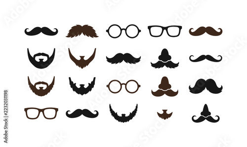 Obraz na plátně Vector set of mustache, beard, glasses and nose icons