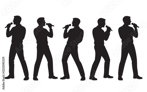 Singer Silhouette Vector Collection, Male and Female Vocalists Performing with Microphones