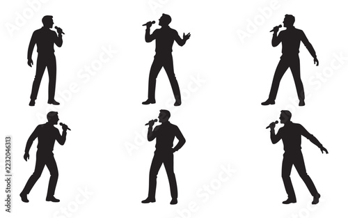 Singer Silhouette Vector Collection, Male and Female Vocalists Performing with Microphones