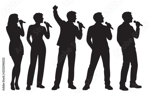 Singer Silhouette Vector Collection, Male and Female Vocalists Performing with Microphones