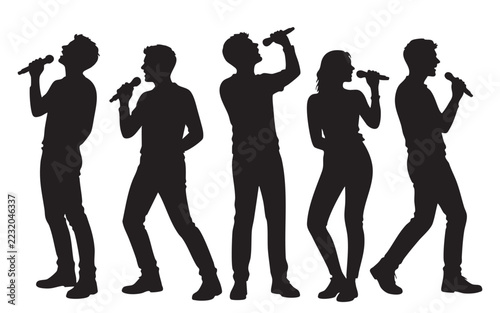 Singer Silhouette Vector Collection, Male and Female Vocalists Performing with Microphones