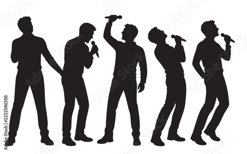 Singer Silhouette Vector Collection, Male and Female Vocalists Performing with Microphones