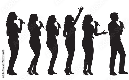 Singer Silhouette Vector Collection, Male and Female Vocalists Performing with Microphones