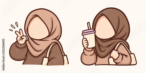 Cute Faceless Hijab Girl Chibi Character Sticker Collection
